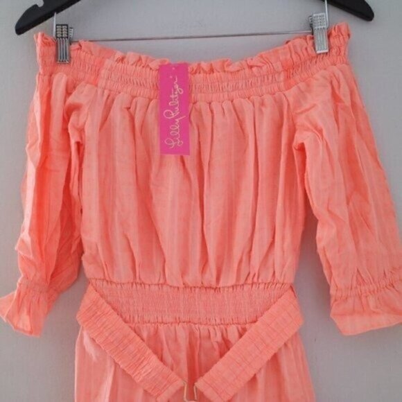 NWT Lilly Pulitzer Bright Orange Mini Dress Size XS Louisa Off The Shoulder - Picture 6 of 12